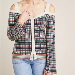 NWT Anthropologie Plaid Cold Shoulder Sweater